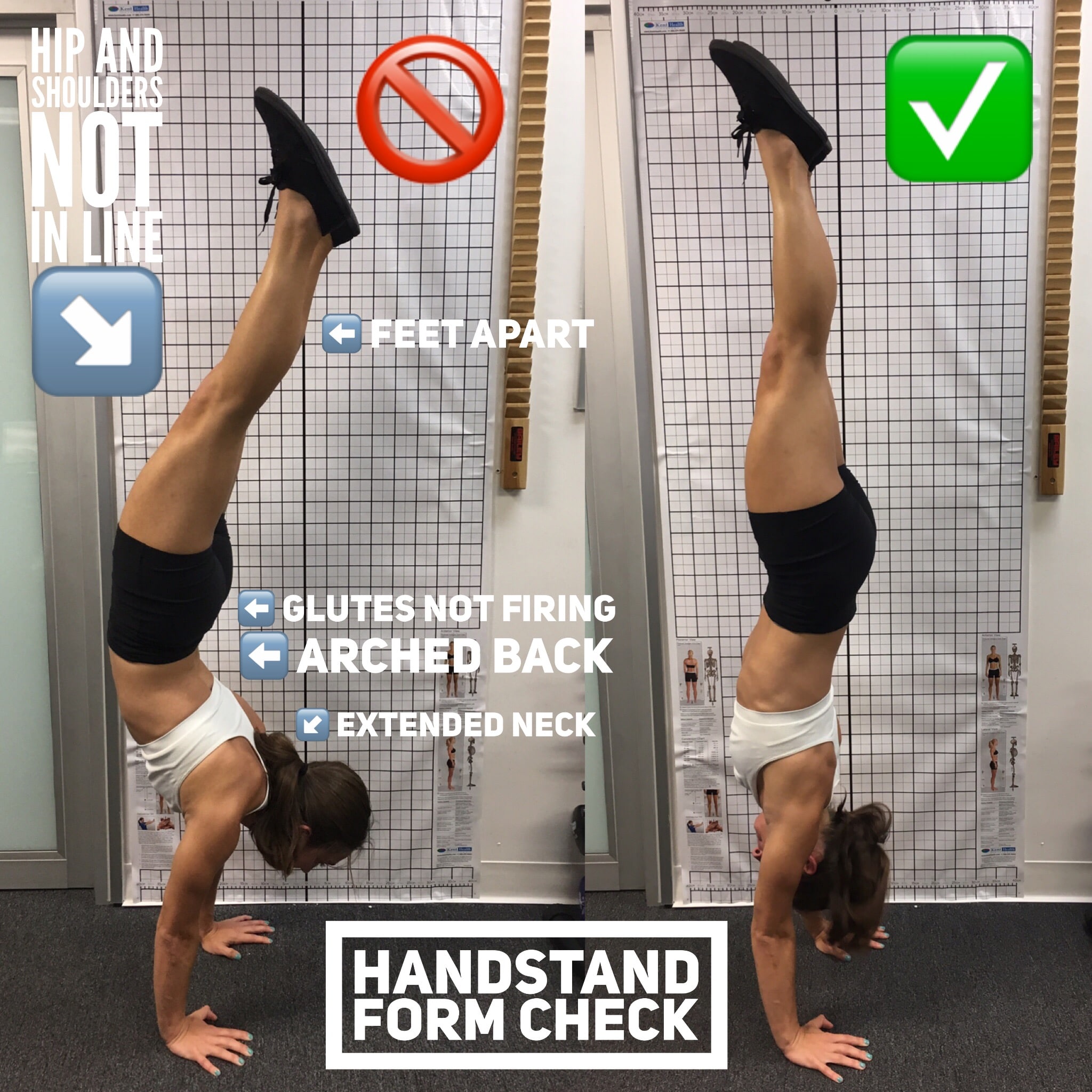 handstand, good form, bad form, gymnastics, tumbling, health, physical therapy