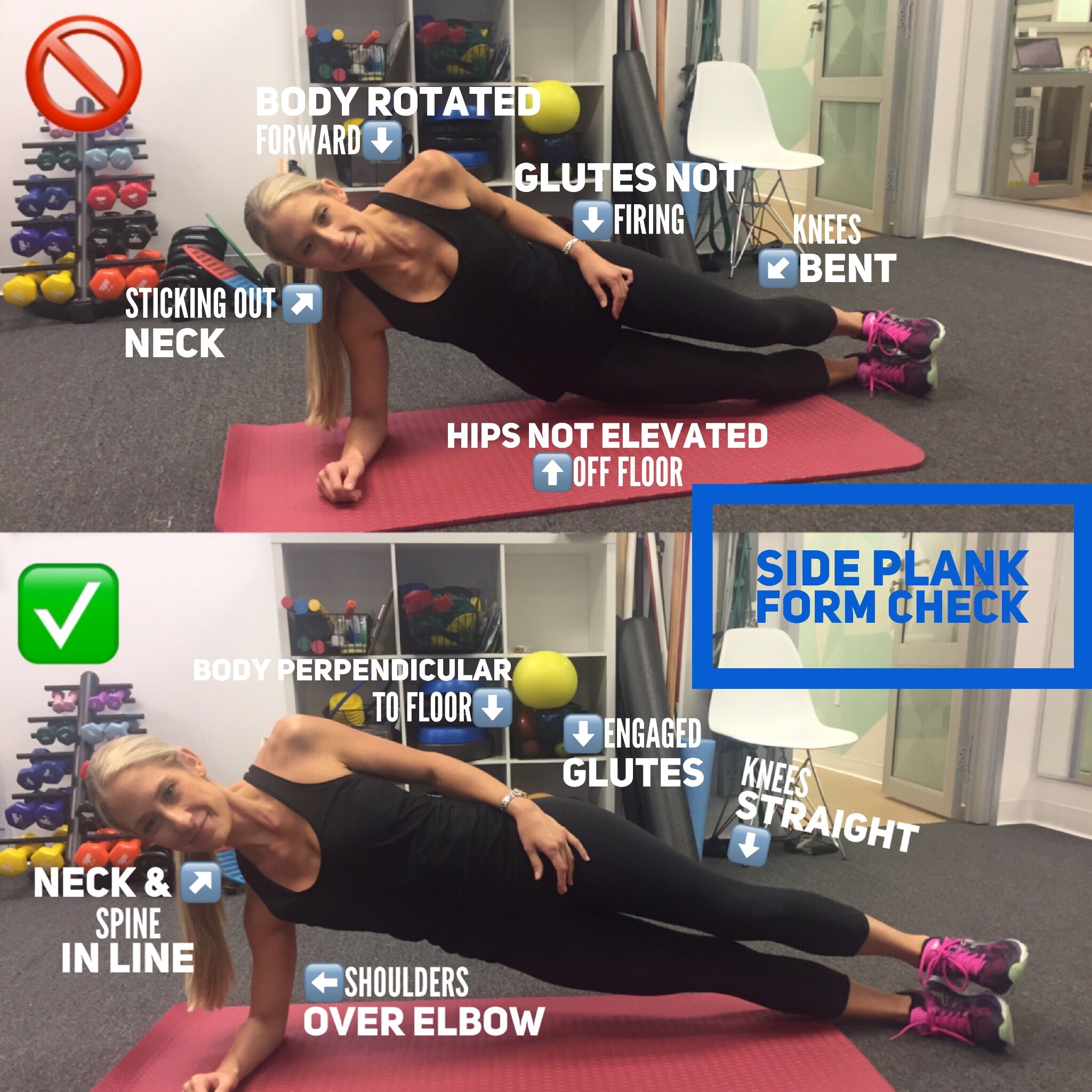 side plank, plank, fitness, physical therapy, good form, bad form