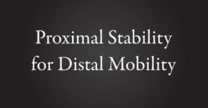 Proximal stability for distal mobility in joints.
